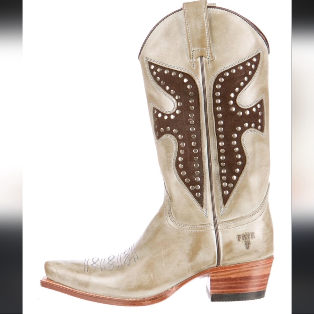 Frye Vintage Pointed Toe Green Leather Daisy Dukes Cowgirl Boots Size  9